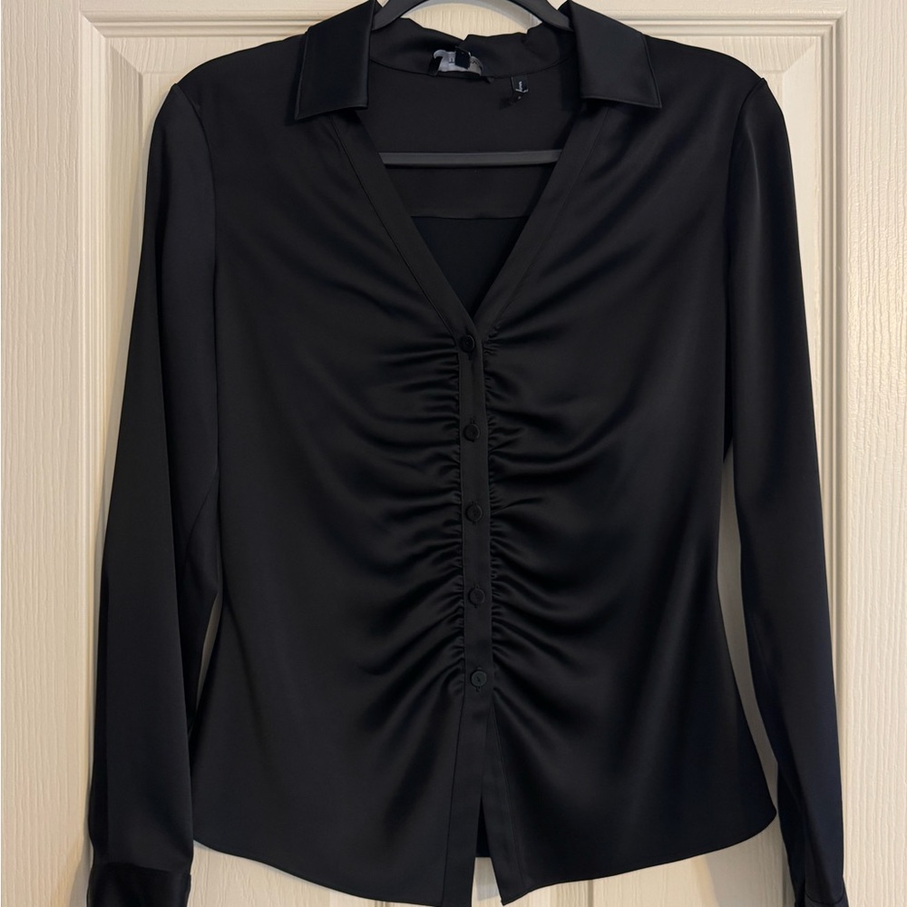 Theory Black Ruched Front Blouse